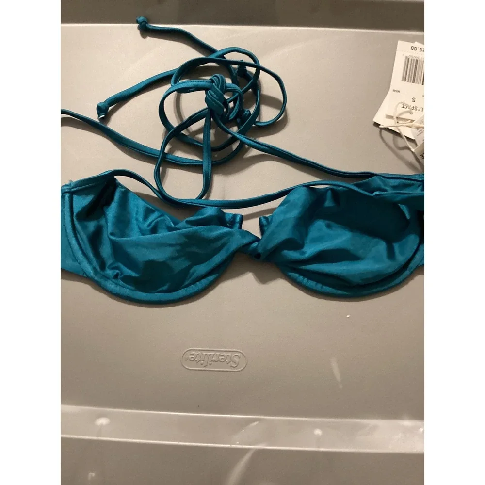 L*Space Toni Bikini Top Mediterranean Blue Teal Underwire Halter Swim‎ S NEW